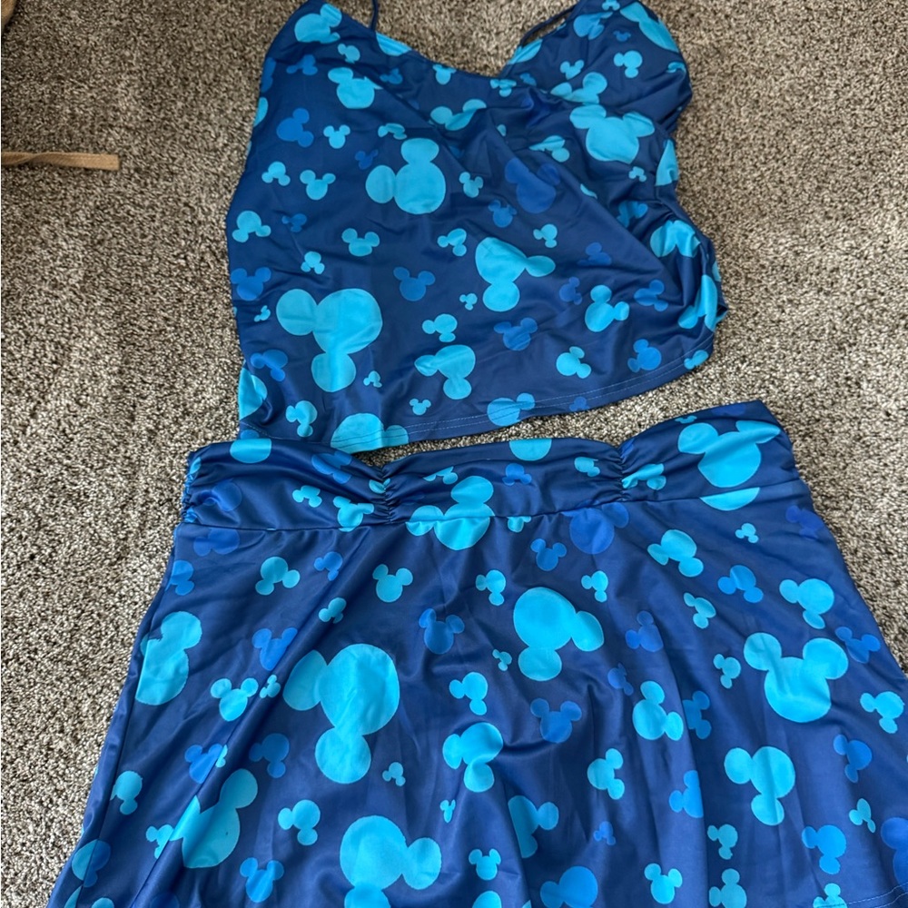 Blue Mickey Mouse Print Two-Piece Tankini Set NWOT